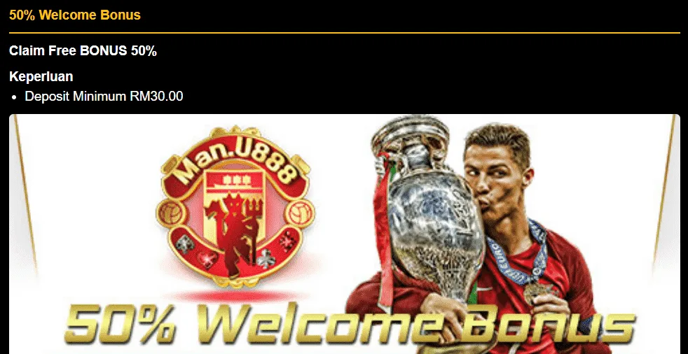 Man.u888 50% welcome bonus