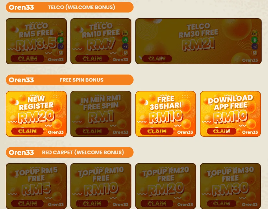 Oren33 Bonuses & Promotions